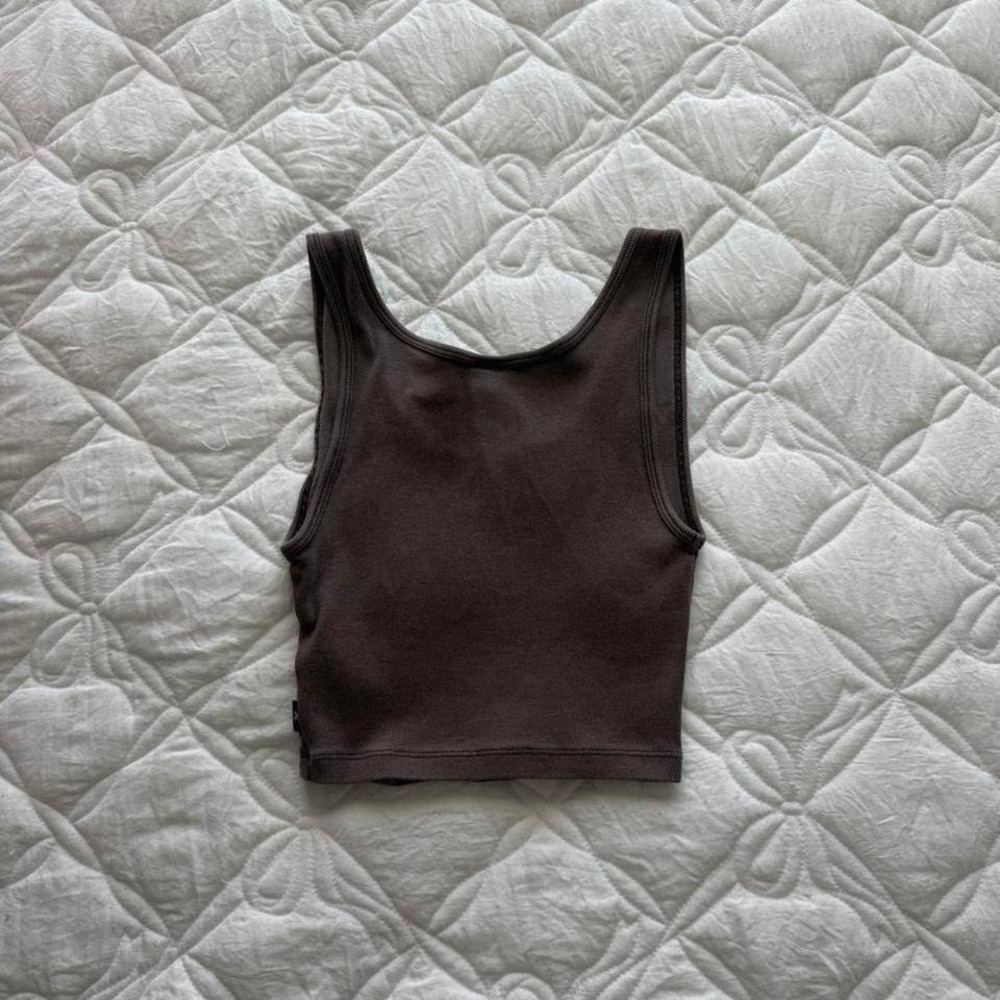 aritzia square neck ribbed chocolate brown tank top